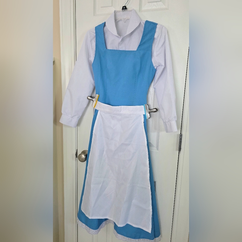 Handmade Blue and White Girls' Classic Belle-Style Costume Dress